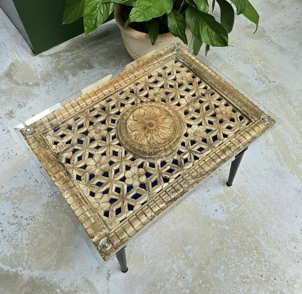 Antique Indian Jali Coffee Table | 1900s Hand Carved Mango Wood Panel ...