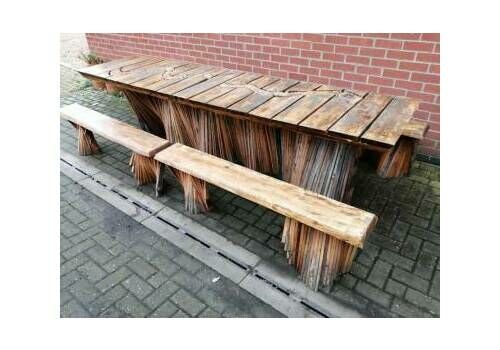 Cfc0949 Large Ornate Wooden Table With Bench Seating