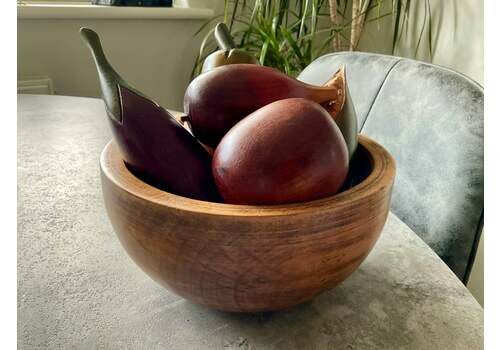 Folk Art   Wooden Fruit In Sycamore Turned Bowl, Lovely Centre Piece Quite Rare In This Condition