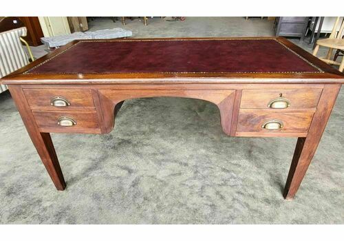 Vintage 20thc Large Burgundy Leather Top Writing Desk Library Table Drawers