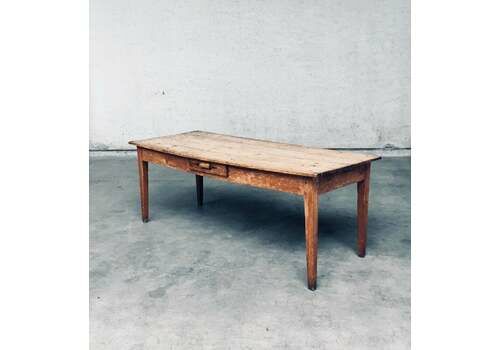 French Country Design Pine Dining Table With Drawer, France 1930