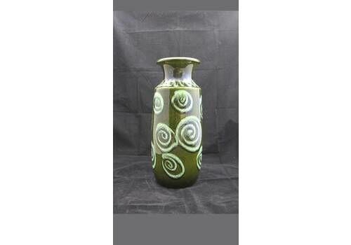 Glorious Scheurich West German Pottery Floor Vase In Deep Green High Gloss Glaze With Pale Green/White Contrast Spiral Design