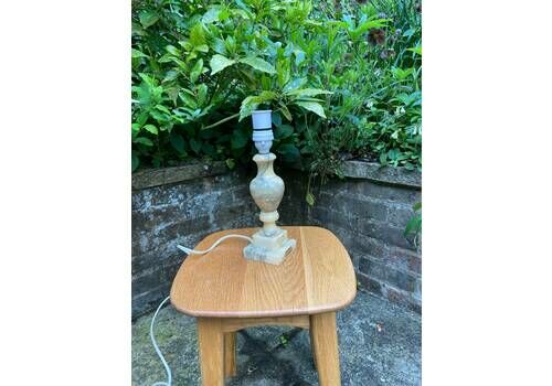 Alabaster (Onyx) Table Lamp, Tiered Square Base, Column Stem With Beautiful Shapes, Creamy Yellow Grey Veins, Vintage Lamp, Working Lamp