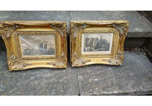 Pair Of Chunky Ornate Vintage Frames Reculver’s Church Kent And Cardiff Castle Architecture