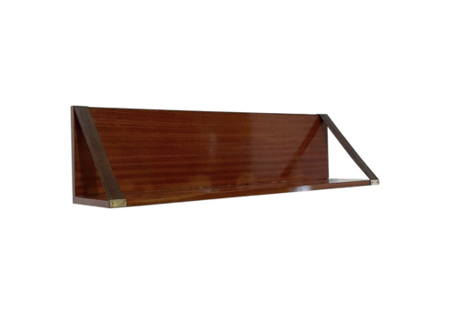 Mid Century Wood, Leather And Brass Shelve, Italy, 1960s – 2 Available