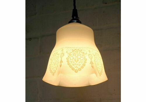 Ceiling Light Antique Art Nouveau Satin Glass White Pendant Applied Decorations