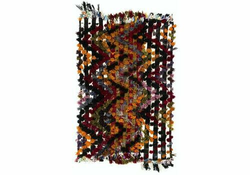 4.8x7.5 Ft Vintage Kilim With Wool Poms. Floor & Bed Cover, Wall Hanging