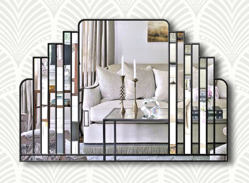 Milan Original Handcrafted Art Deco Over Mantle Wall Mirror In Black