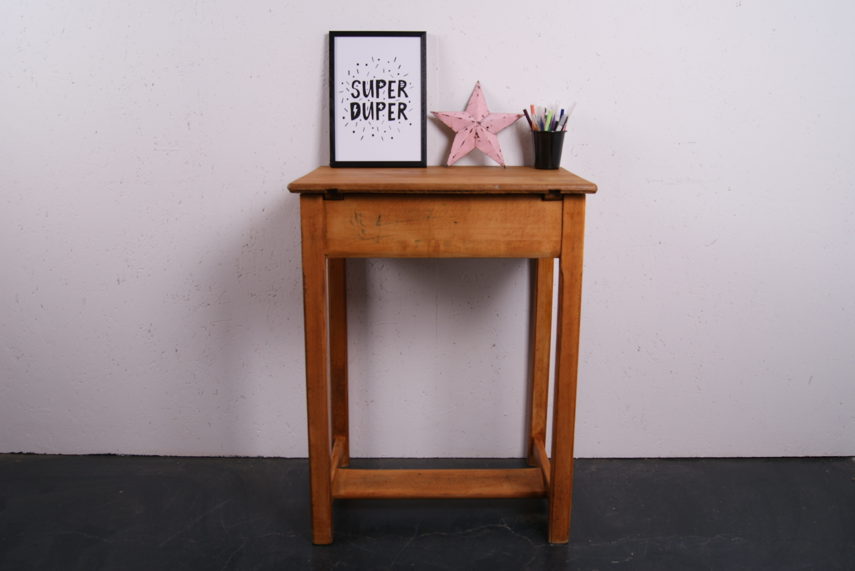Children S Single Wooden School Desk With Lift Up Lid And Footrest