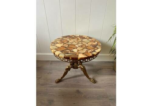 Vintage Hollywood Regency Marble / Onyx Tall Side Round Table, Home Decor, Interior Design