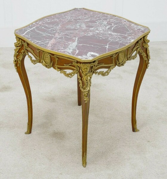 Louis XVI Side Tables Gilt Marble Topped Cocktail Tables photo furniture