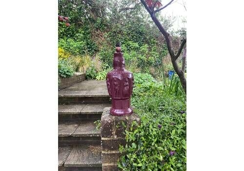 Quirky 1960s 70s Large Ceramic Lamp Wine Red, Maroon, Bottle Shape, Knicks And Maidens Motif, Working Lamp, Retro Lamp, Upcycle