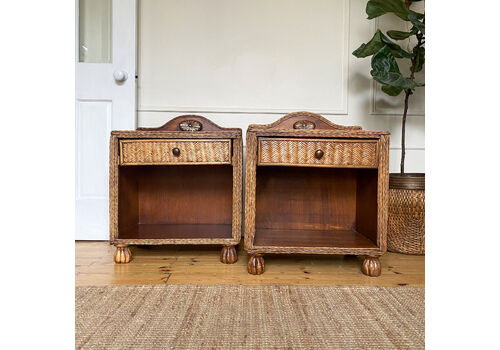 Pair Of Rattan Bedside Tables, Boho