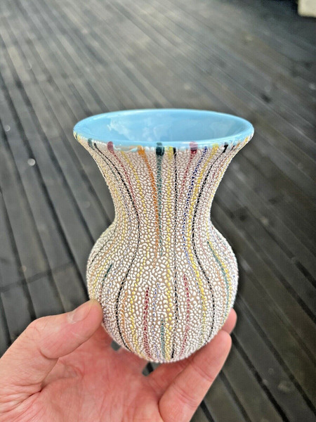 Mid Century 50s Italian Pottery Multicoloured Striped Vase