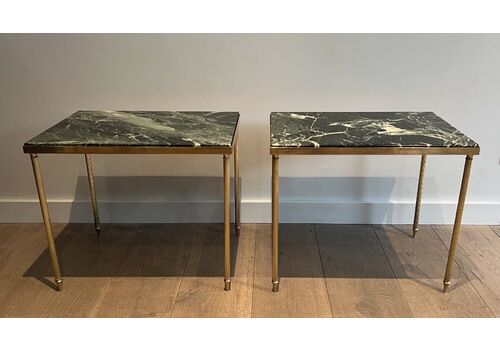 Pair Of Brass Sofa Ends And Green Marble Tops In The Taste Of Maison Jansen
