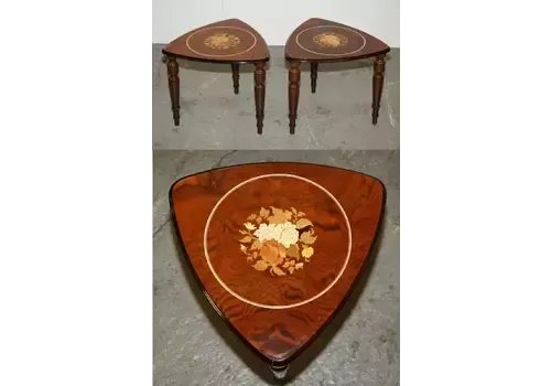 Fine Pair Of Italian Burr Walnut Marquetry Inlaid Side End Lamp Wine Tables