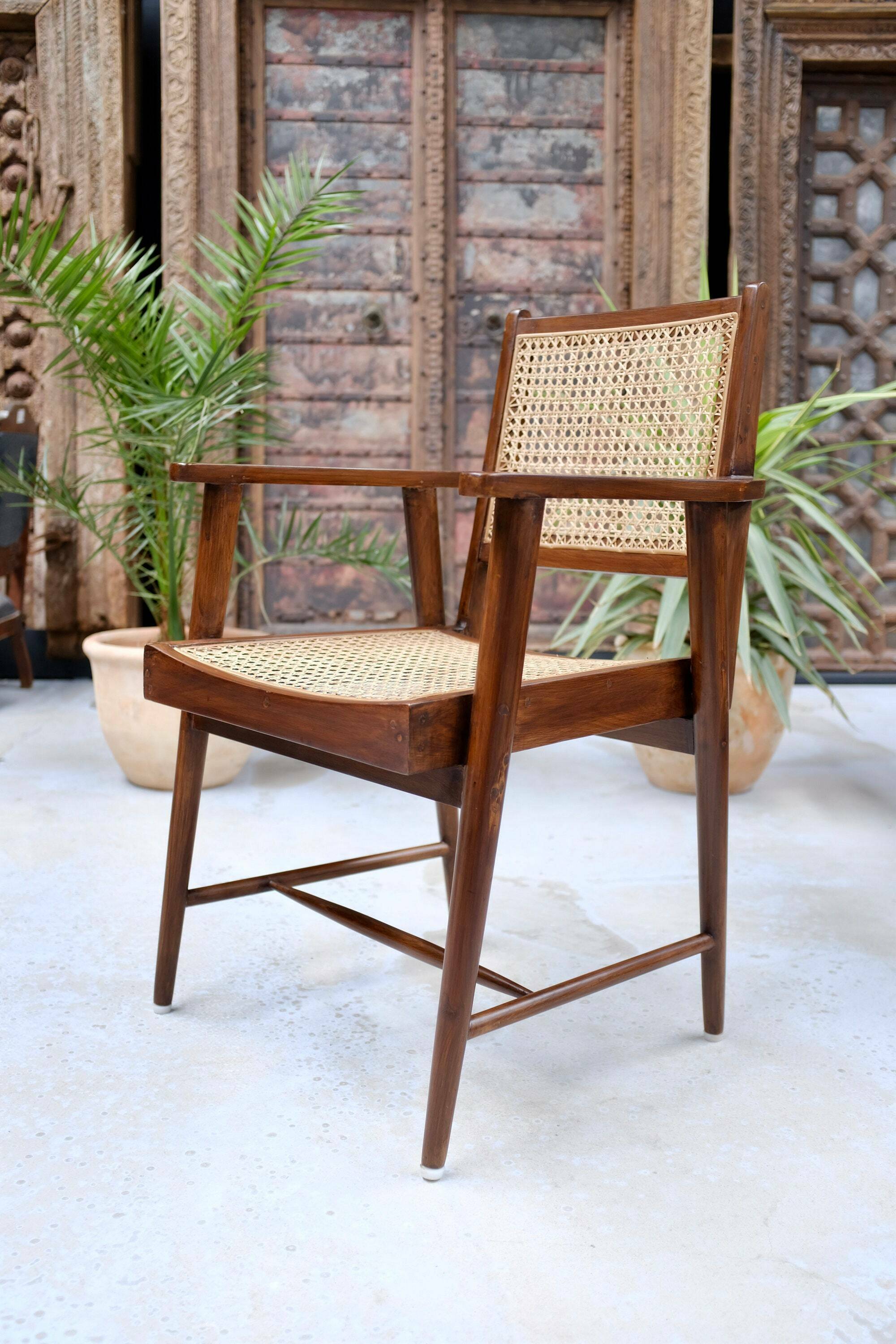 Mid Century Caned Accent Chair Vintage Mid-Century Modern Tufted