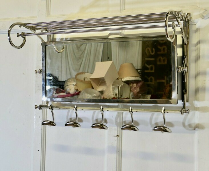 French Art Deco Style Hat And Coat Rack With Mirror, Pullman