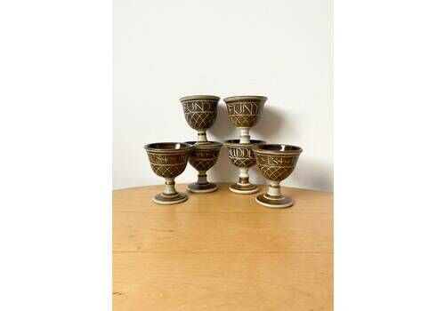 Handmade Stoneware Goblets, Set Of 6 Welsh Studio Pottery Goblets