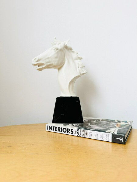 Vintage Horse Head Bust Sculpture, Ceramic White Horse Head | Vinterior