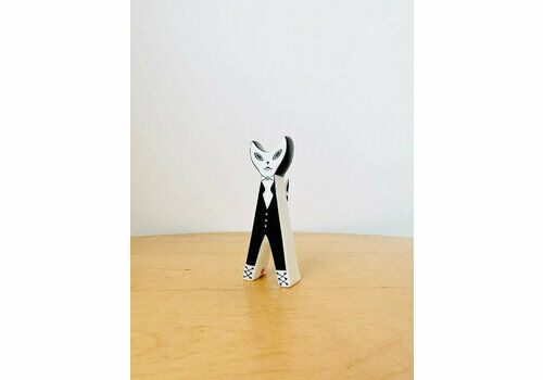 Cmielow Cat Figurine, #205/20/05 Black And White Seated Cat, Vintage Cat, Polish Porcelain, Modernist Design, Miniature Cat