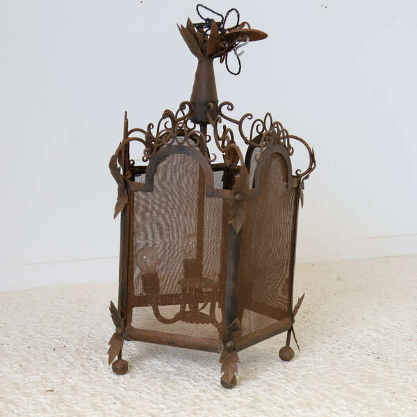 Impressive Mid 20th Century Large Scale Spanish Iron & Mesh Lantern photo buy