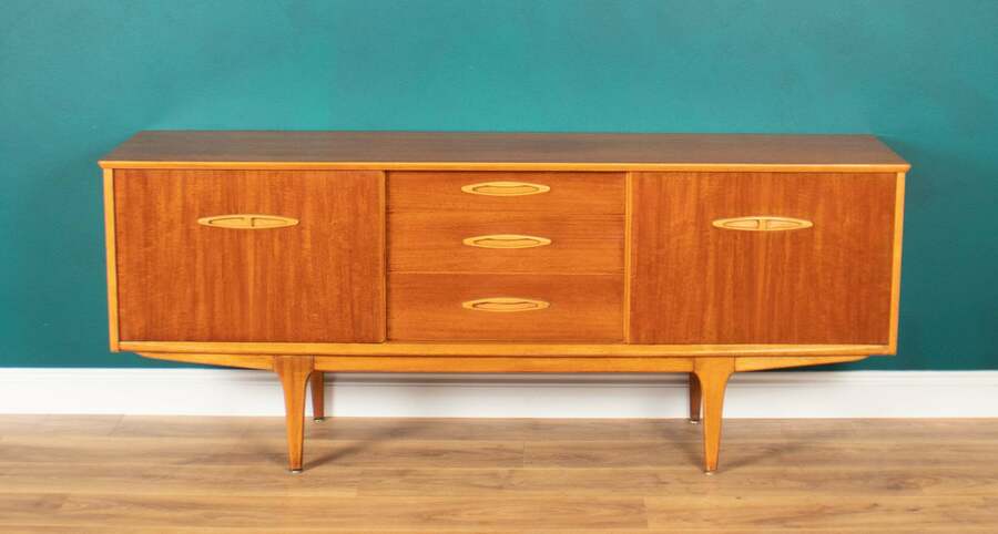 Retro Teak 1960s Long Mid Century Sideboard With Sliding Doors photo furniture