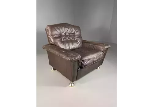 Vintage Danish Lounge Chair Brown Leather Retro Mcm Mnor