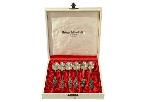 Exclusive Tea Coffee Spoons, 6 Pcs. Sterling Silver & Box, Melleruds