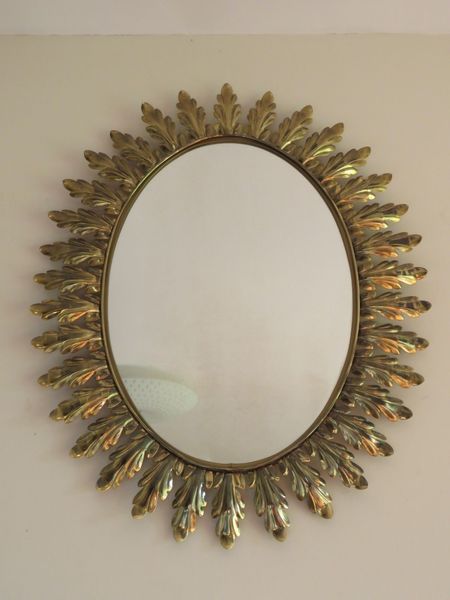 Vintage Sunburst Starburst Mirror Oval Acanthus Leaf Brass Vinterior Vintage Sunburst Starburst Mirror Oval