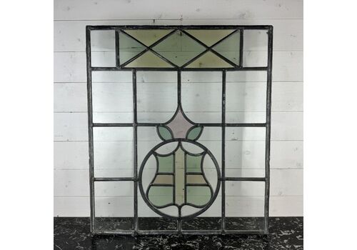 Antique Leaded Light Stained Glass Window With Shield Design