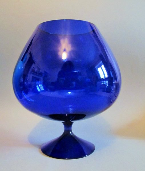 Large Blue Goblet Vase Vintage Cobalt Blue Glass Balloon Brandy Vase Sweden Italian 1970's Glass