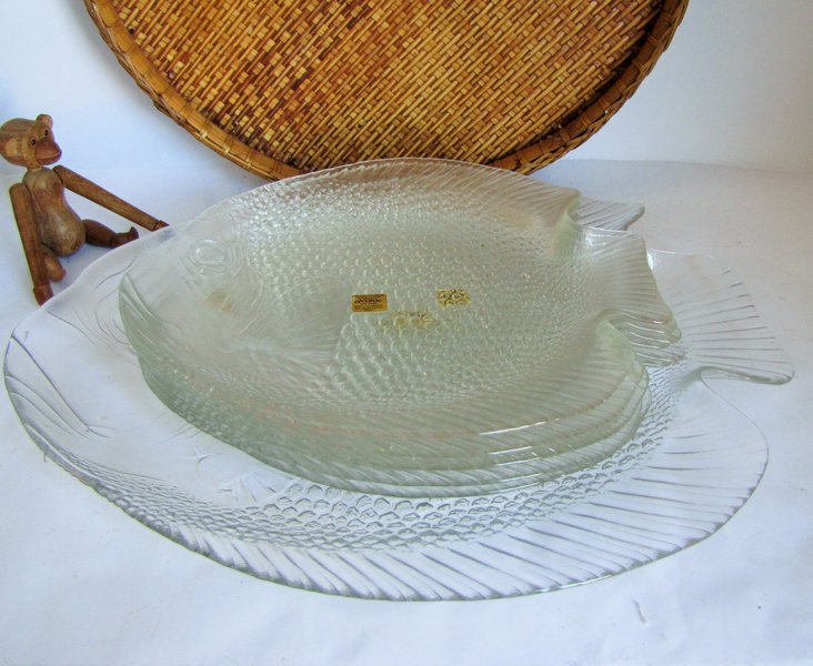 Vintage Arcoroc Fish Set 6 Glass Fish Shaped Plates Glass Fish Platter Dish Vinterior