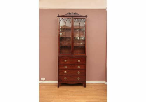 A Regency Mahogany Bureau Bookcase With Fitted Interior