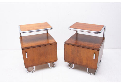 Pair Of Functionalist Chromed Night Stands By Kovona, 1950’s, Czechoslovakia
