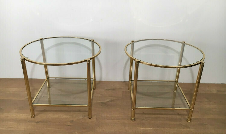 Pair Of Brass Round Side Tables. Circa 1960 photo furniture