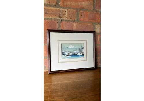 Small Vintage Oriental Gouache Painting Of Mount Fuji, Japan