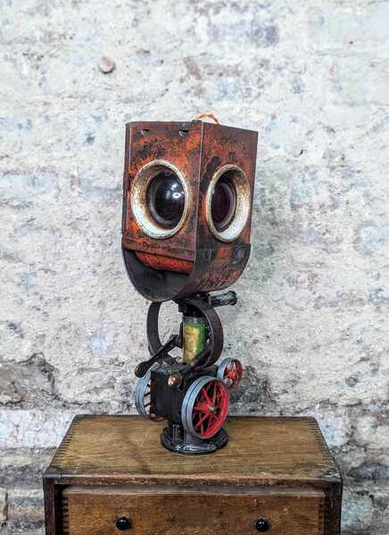 Steam Punk Upcycled Lantern Robot Accent Lamp photo furniture