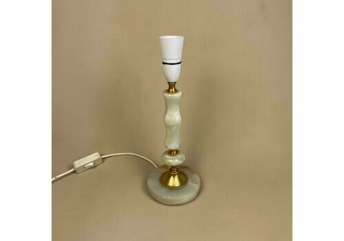Green Marble & Gold Brass Lamp Bedside Table Desk Vintage Onyx Medium Side Light Column Ornate Round Base Antique Slim Pillar