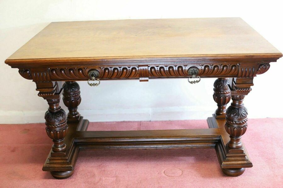 Gillows Of Lancaster Superb Victorian Carved Oak Library Table photo furniture