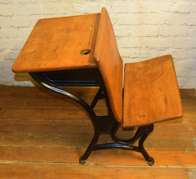 School Desk Chair Antique Bench Wooden Kitchen Childs Metal Vintage Children Table Seating Industrial Bedroom