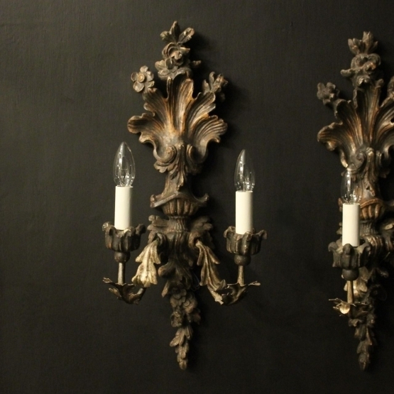 Italian Pair Of Silver Giltwood Antique Wall Lights photo furniture