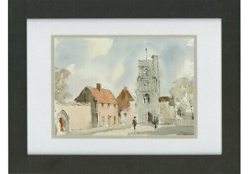Mid 20th Century Watercolour   Street Scene With Church