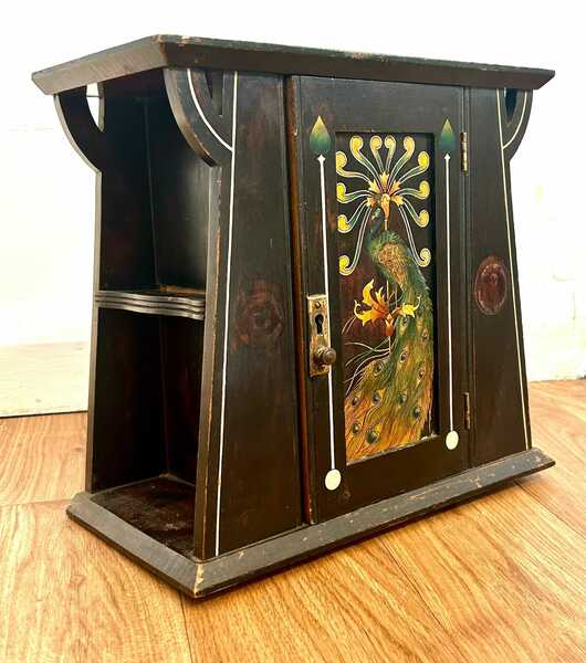 vintage tobacco cabinet Antique Cushman Mahogany Humidor Smoking Table Stand 27" Art Nouveau Tobacco Smokers Cabinet