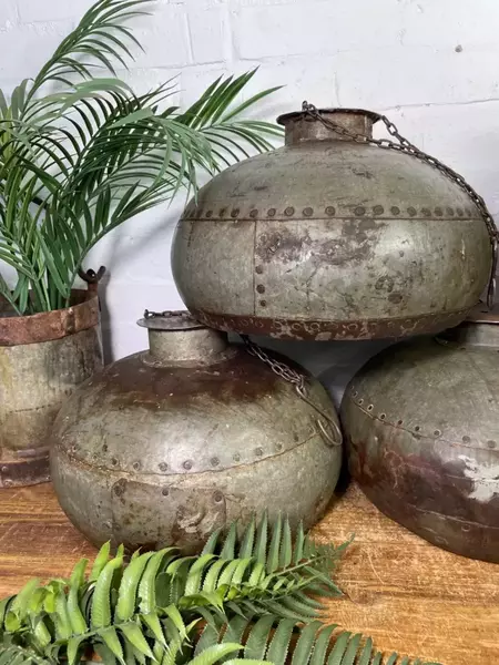 Vintage Rustic Hand Beaten Riveted Indian Industrial Hanging Light Lamp Shade photo furniture
