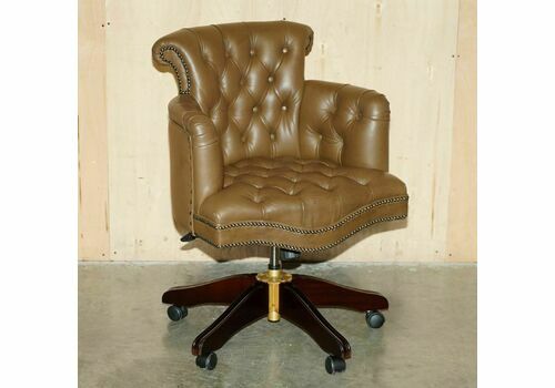George Smith Brown Leather Chesterfield Tufted Captains Chair