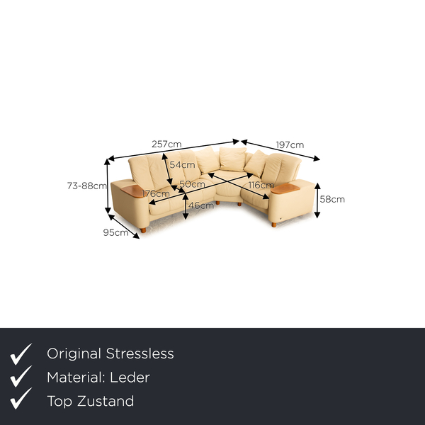 Stressless Legend Leather Corner Sofa Cream Beige Manual Function