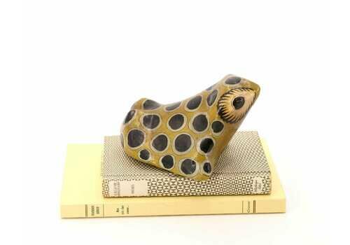 Mexican Folk Art Paper Mache Frog Signed Alcala Mex, 1970s / Mexico, Green, Graphic