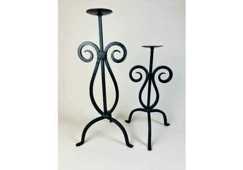 Pair Of Wrought Iron Candlesticks Vintage Handmade Handcrafted Wicca Altar Deco Handmade Heavy Minimal Candlestick