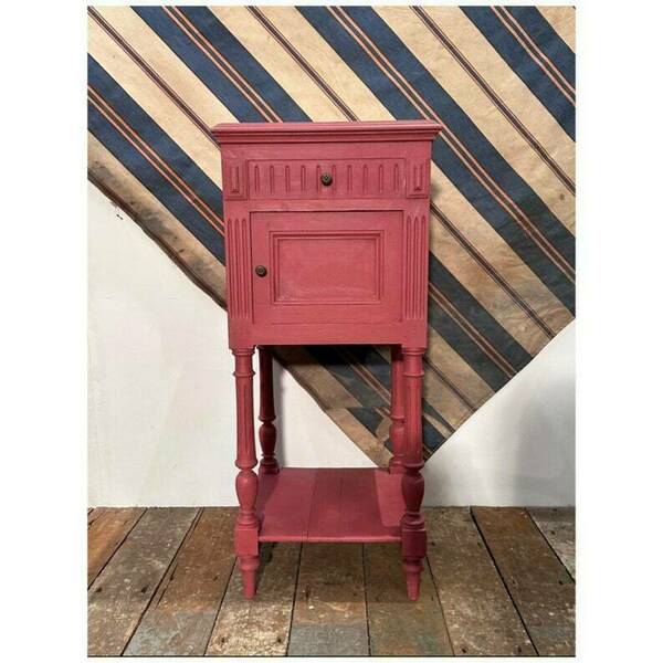 Belgian Bedside Locker On Fluted Feet W/ Marble Top Overpainted In